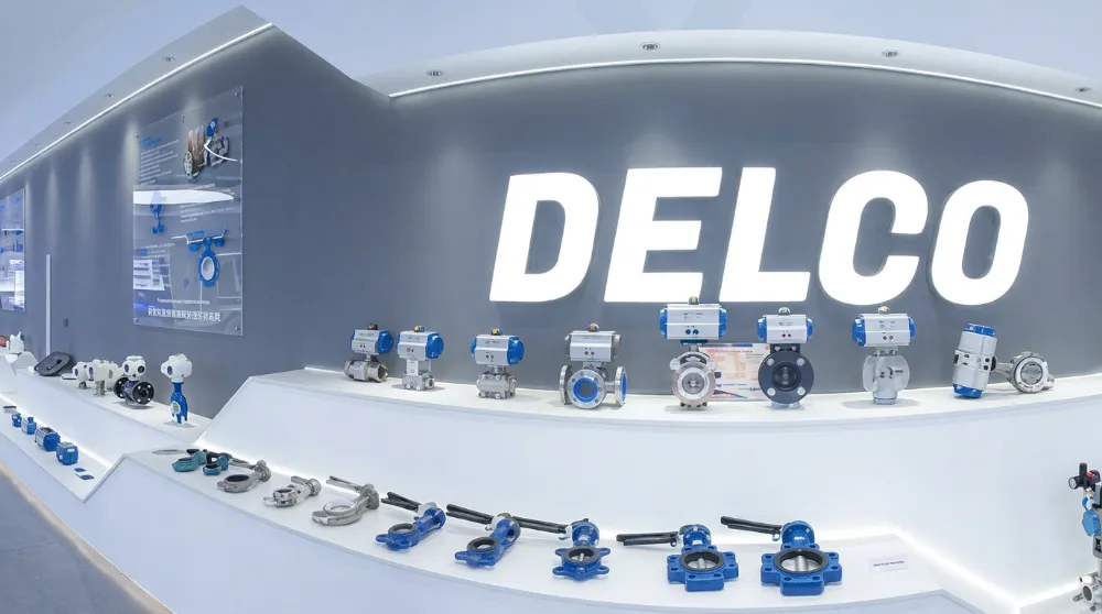 DELCO showroom with pneumatic and manual valves on display