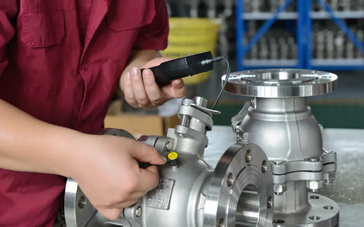Hardness test on a stainless steel ball valve body