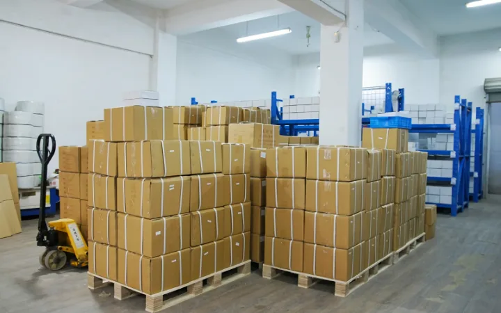Packed DELCO orders on pallets ready for shipment