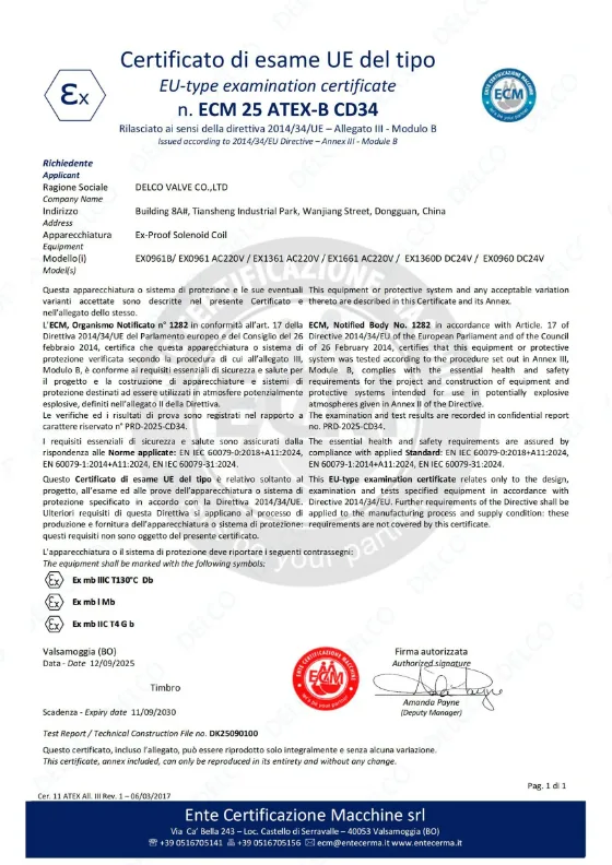 DELCO ATEX certificate