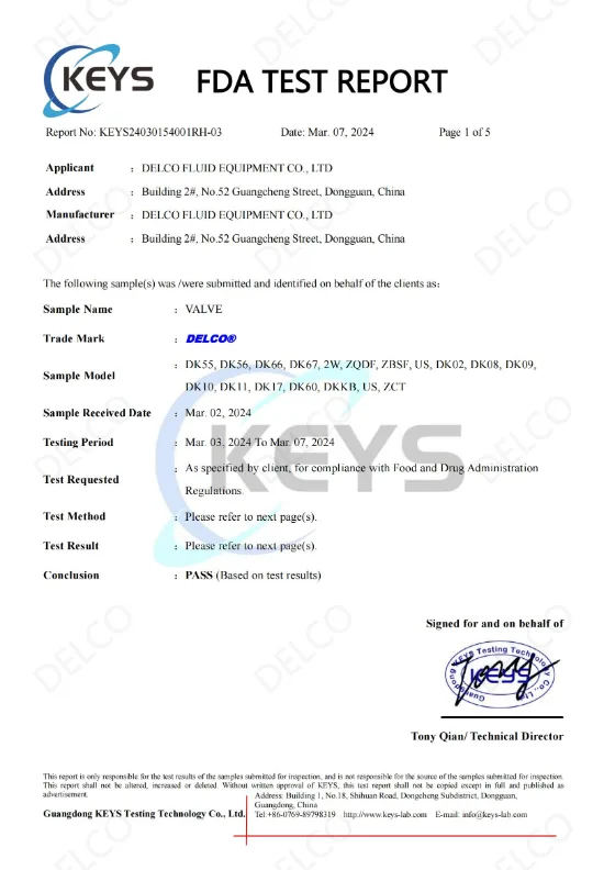 DELCO FDA test report