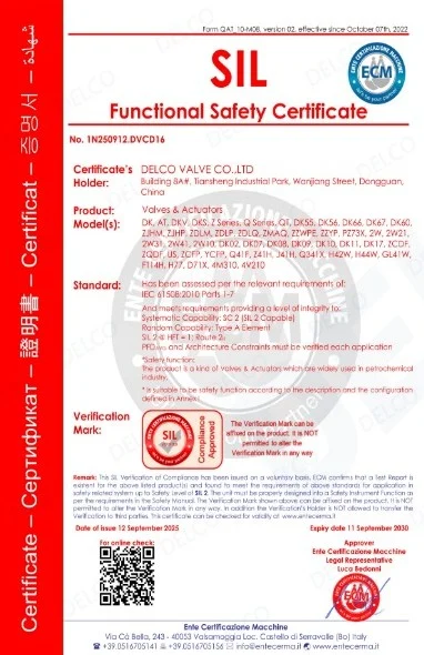 DELCO SIL certificate