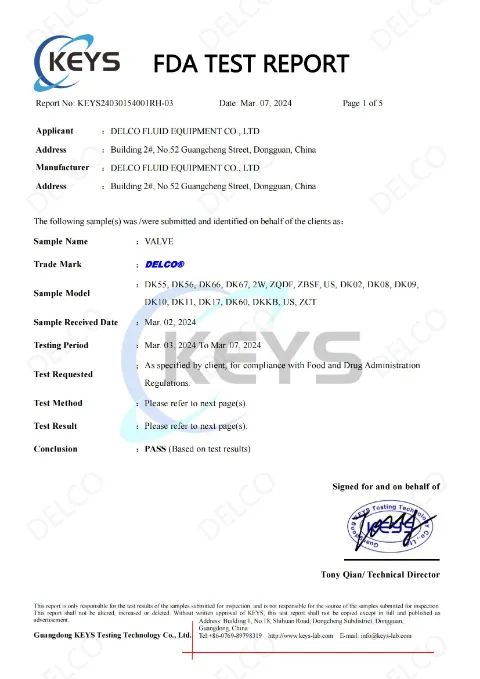 DELCO FDA Test Report