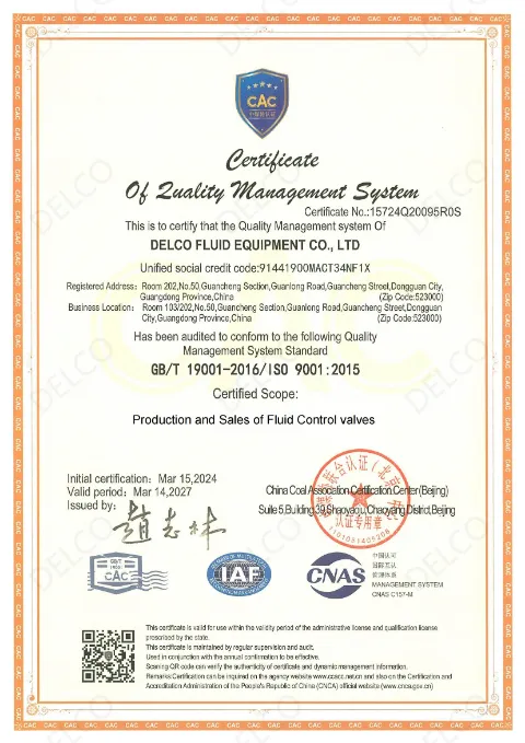 DELCO ISO 9001:2015 Certificate (English)