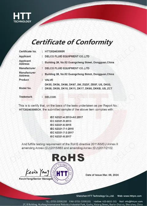DELCO RoHS Certificate of Conformity