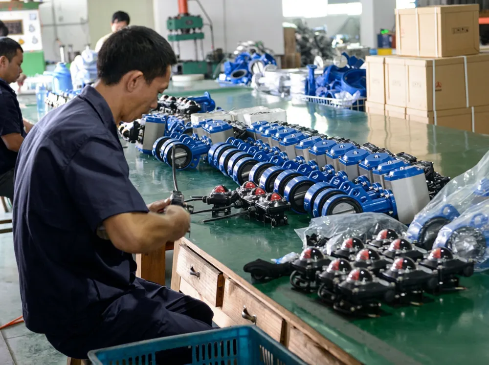 Assembly of DELCO pneumatic butterfly valves in the Dongguan factory