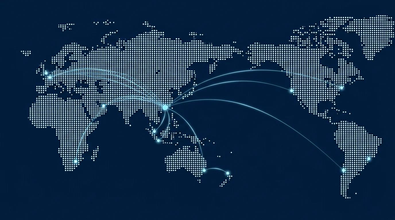 World map of DELCO export and distribution network from Dongguan, China