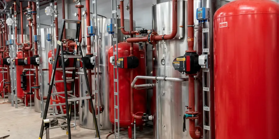DELCO electric 3-piece threaded ball valves in a building services plant room, Netherlands