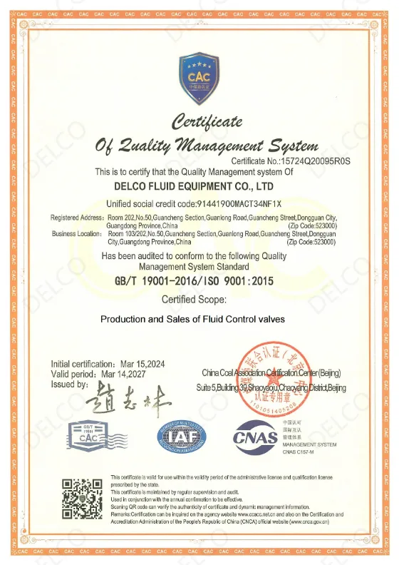 ISO 9001 quality management system certificate