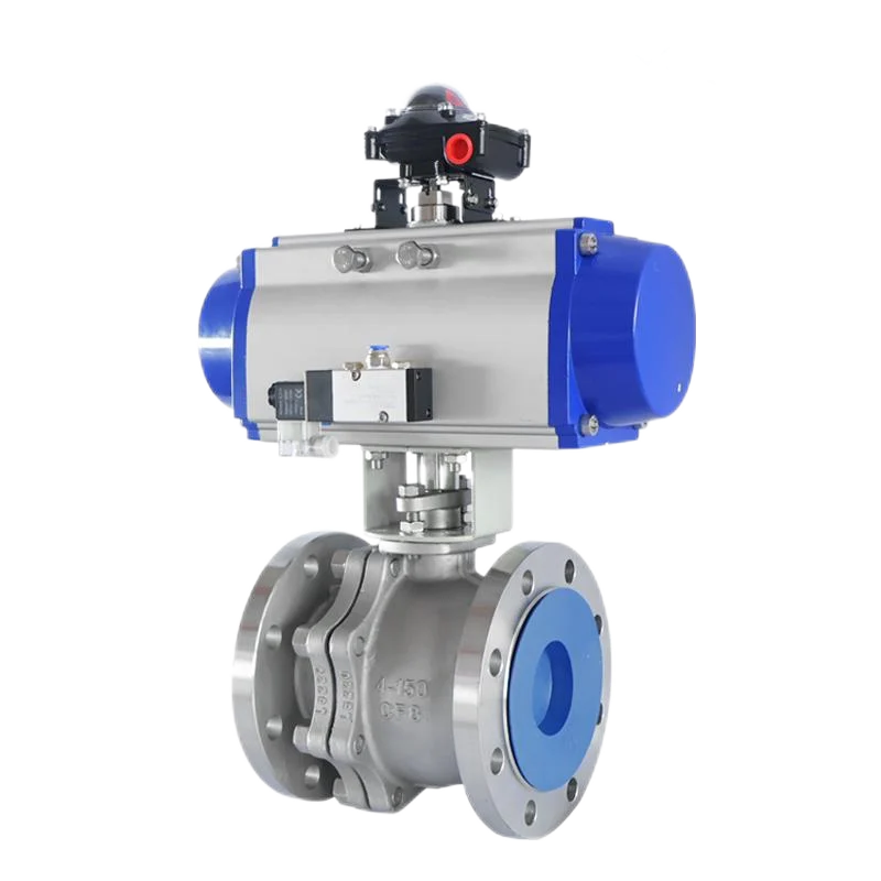 DELCO pneumatic actuated flange ball valve with limit switch box and solenoid valve