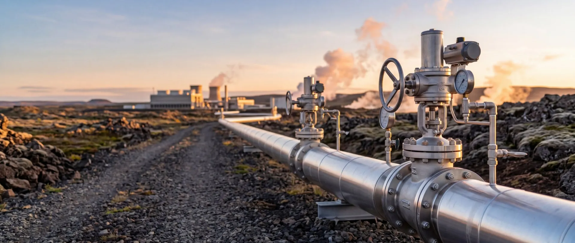 Pipeline with automated control valves at an industrial plant